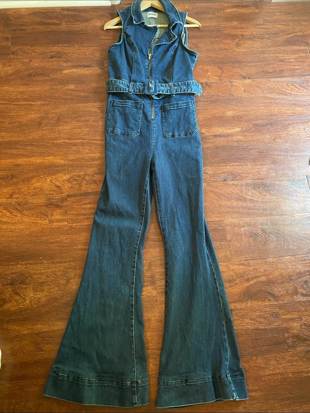 Show Me Your MUMU Denim Jacksonville Jumpsuit Sleeveless Color Thunder Sz XL - Picture 6 of 13